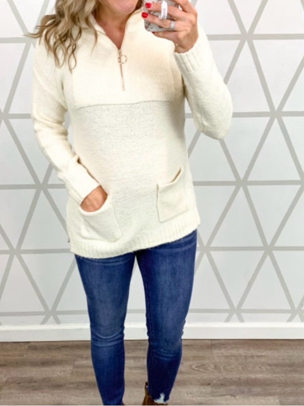 ENTRO Cozy Cream Quarter-Zip Pocket Sweater - Women's
